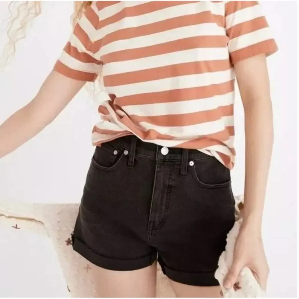 Madewell High-Rise Denim Boyshorts in Faded Black